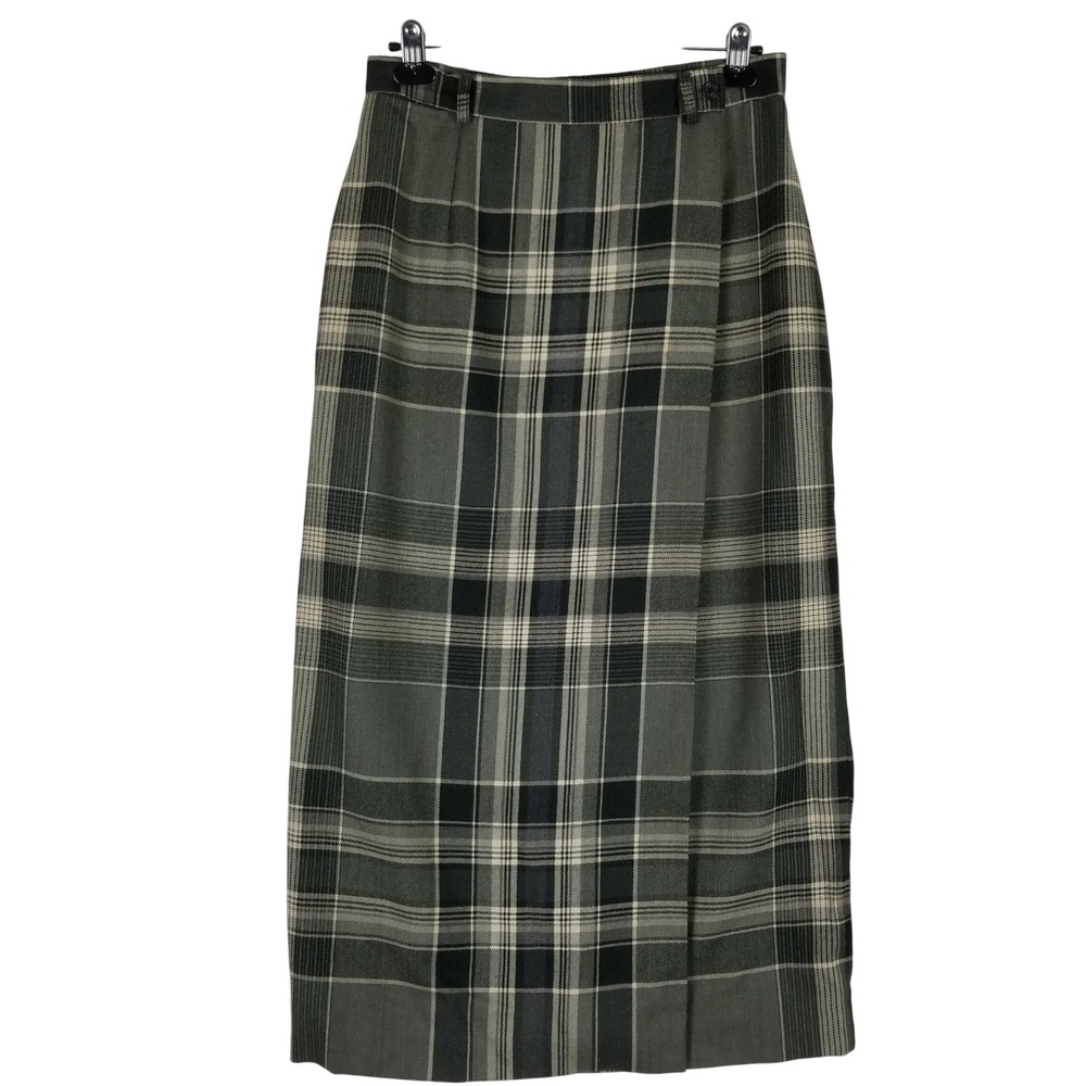 Lauren Ralph Lauren Skirt Women 12 Grey Plaid Wool Midi Pencil Straight Lined